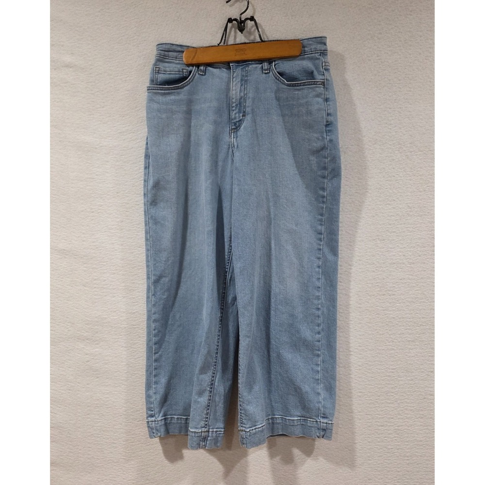 Lee Wide Leg Crop Denim Mom Jeans Size 8 Light Wash Blue Womens Vtg